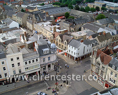 A view of Cirencester. The Market Place, Castle  Street and Cricklade Street