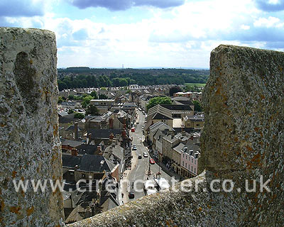 An ariel view of The Market Place Cirencester and Dyer Street Cirencester