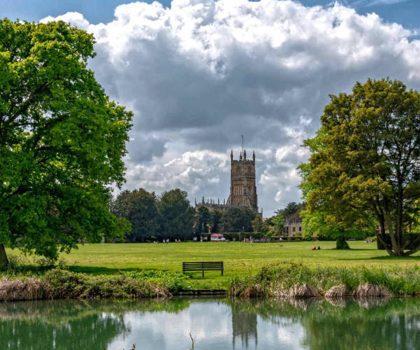 View across the Abbey Grounds towards the Church of St. John Baptist