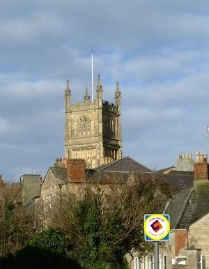 View of the Cirencester church from North Way